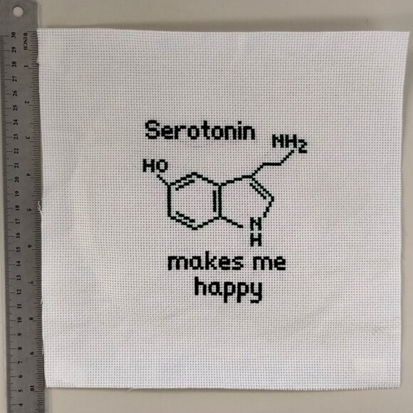 Serotonin Makes me Happy /  Cross Stitch / Completed, Hand Made - Picture 3 of 3